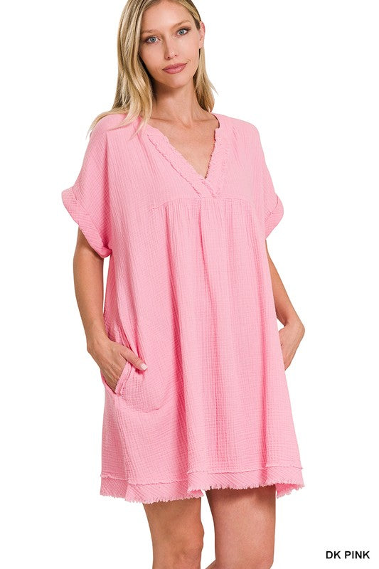 Zenana Cotton Double Gauze Solid Womens Dress 5Colors S-XL