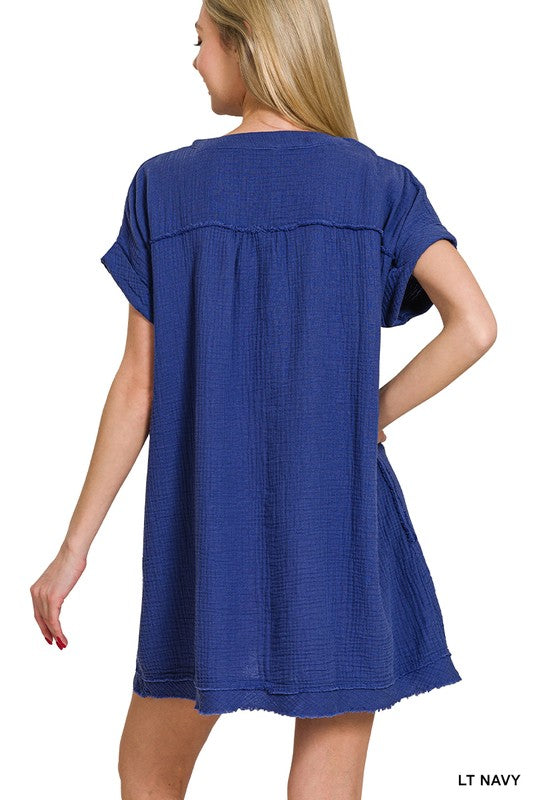 Zenana Cotton Double Gauze Solid Womens Dress S-XL Sand Beige