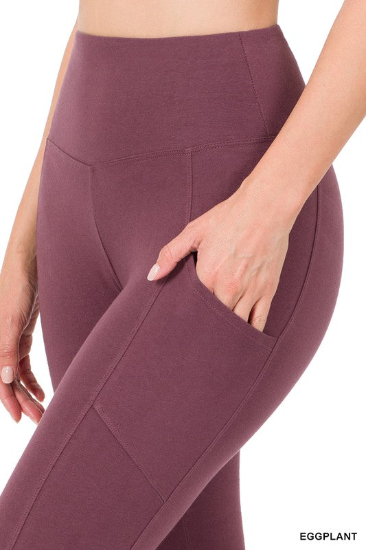 Zenana Better Cotton Wide Waistband Pocket Leggings 4Colors S-XL
