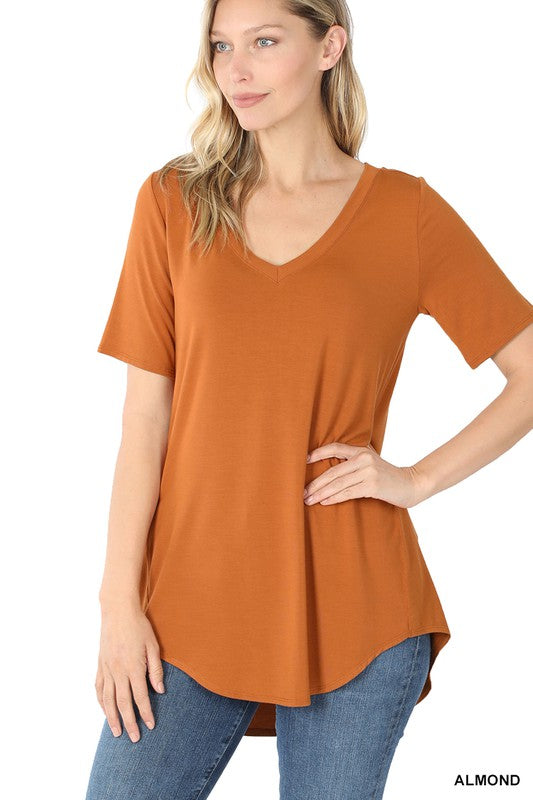 Zenana Luxe Rayon V-Neck Hi-Low Womens Top 9Colors S-XL