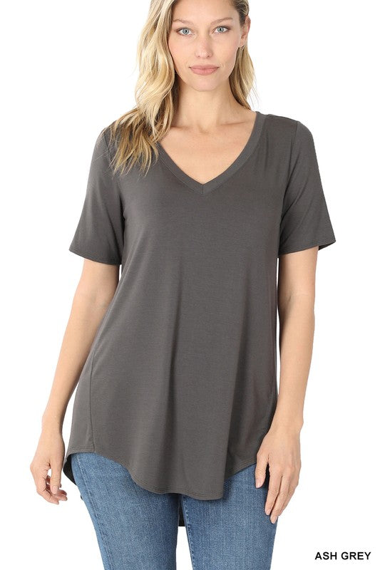 Zenana Luxe Rayon V-Neck Hi-Low Top 9Colors S-XL