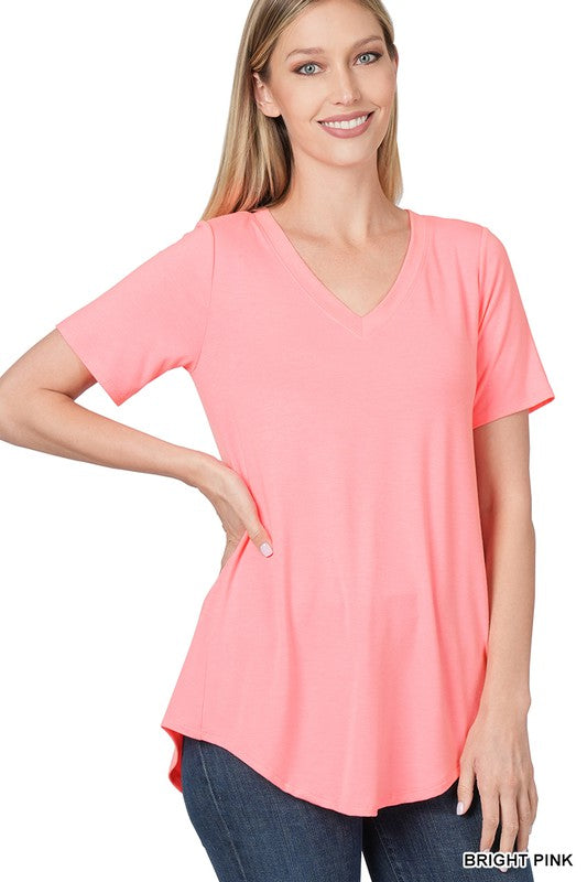 Zenana Luxe Rayon V-Neck Hi-Low Womens Top 9Colors S-XL