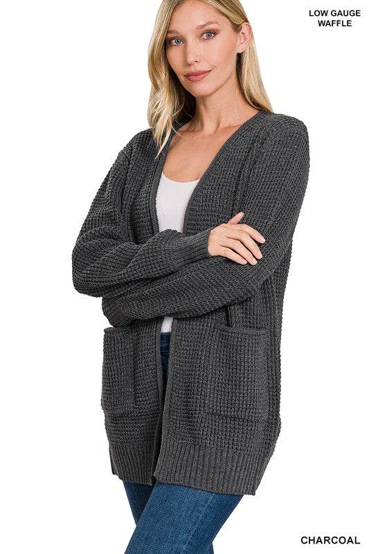 Zenana Low Gauge Waffle Open Cardigan Sweater 6Colors S-XL