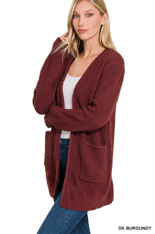 Zenana Low Gauge Waffle Open Cardigan Sweater 6Colors S-XL