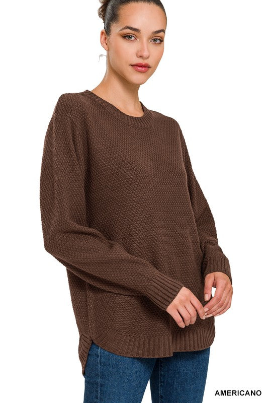 Zenana Hi-Low Acrylic Textured Sweater 2Colors S-XL