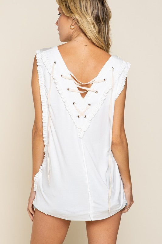 POL Clothing Criss-cross Lace-up Open Back Tank Top 3Colors