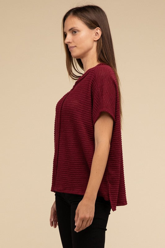 Zenana Dolman Short Sleeve Jacquard Womens Sweater 3Colors S-XL