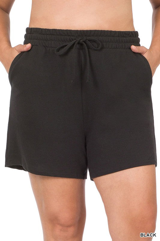 Zenana Plus Size French Terry Drawstring Womens Shorts 2Colors