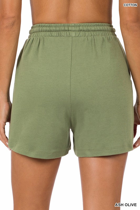 Zenana Cotton Drawstring Shorts Pockets 3Colors S-XL
