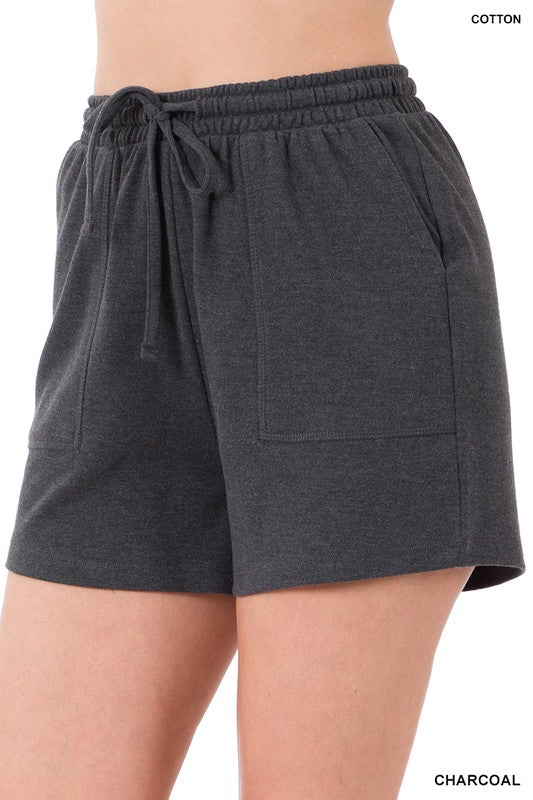 Zenana Cotton Drawstring Womens Shorts with Pockets 4Colors S-XL