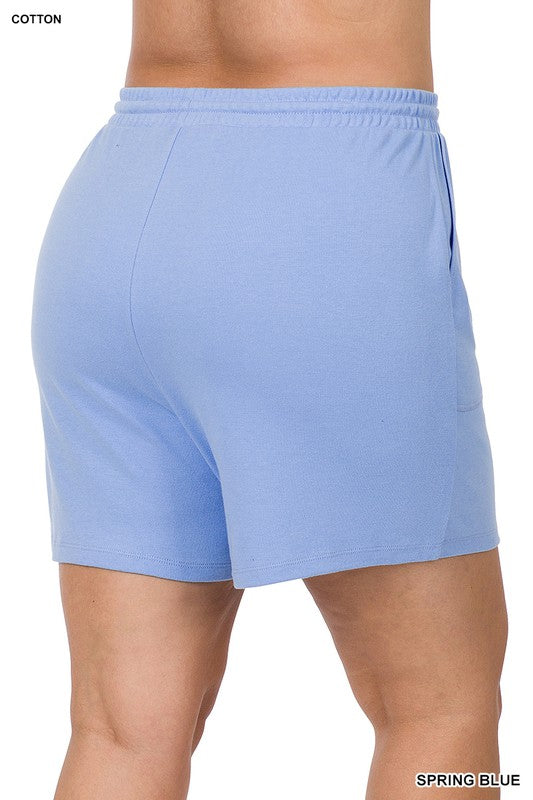 Zenana Plus Size Cotton Drawstring Shorts Grey or Rose 1X-3X
