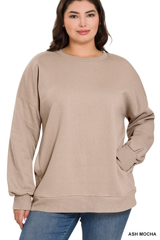 Zenana Plus Size long Sleeve Round Neck Womens Sweatshirt 6Colors