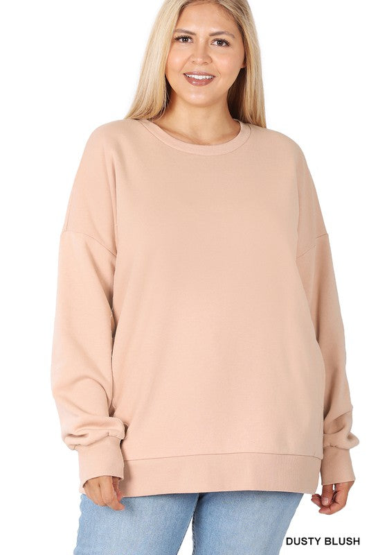 Zenana Plus Size long Sleeve Round Neck Sweatshirt 6Colors