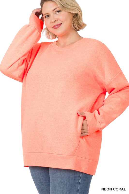 Zenana Plus Size long Sleeve Round Neck Sweatshirt 6Colors