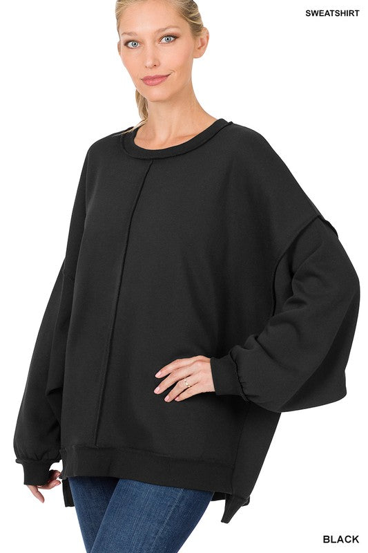 Zenana Oversized Exposed-Seam Sweatshirt Black S-XL