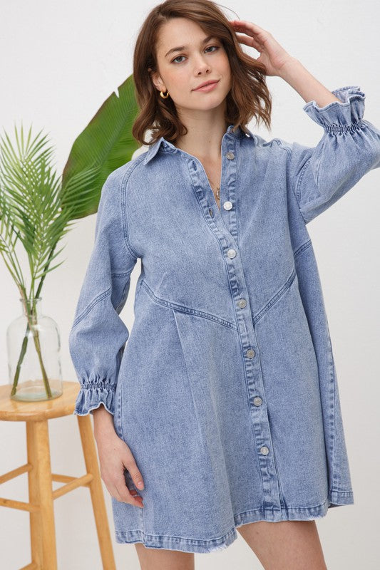 Blue B Cotton Washed Denim Dress or Tunic S-L Blue or Pink