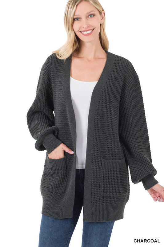 Zenana Acrylic Waffle Open Cardigan Sweater 3Colors S-XL