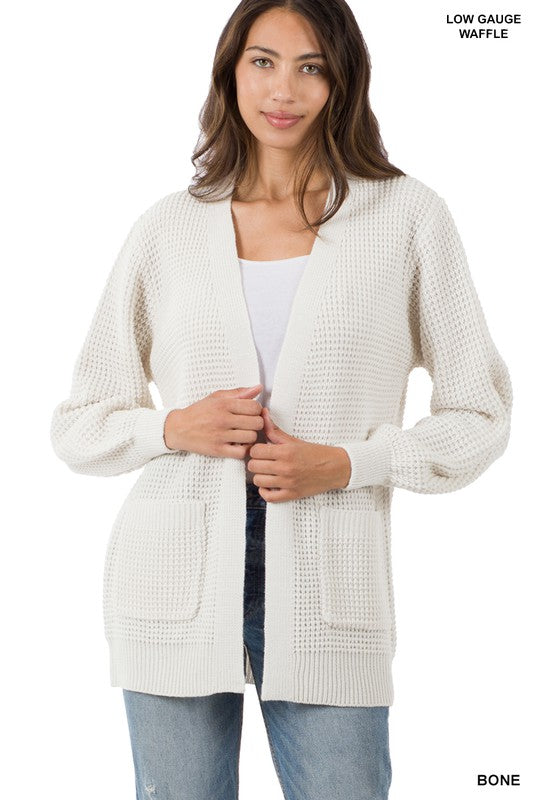 Zenana Acrylic Waffle Open Cardigan Sweater 3Colors S-XL