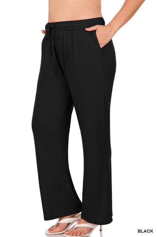 Zenana Plus Size Drawstring Womens Lounge Pants Black 1X-3X