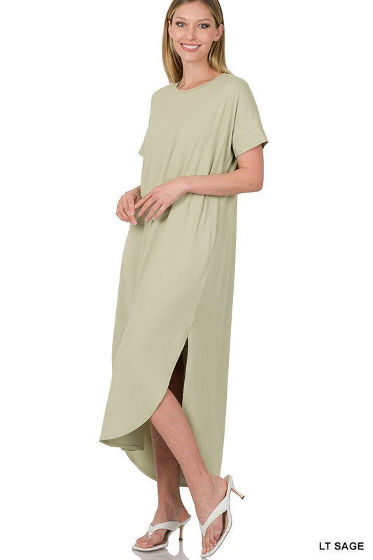 Zenana Brushed Butter Soft Short Sleeve Maxi Dress Gown 3Colors S-XL