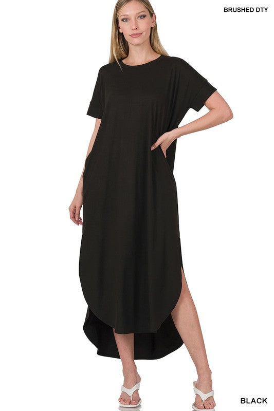 Zenana Brushed Butter Soft Short Sleeve Maxi Dress Gown 3Colors S-XL