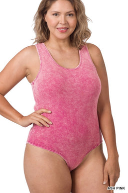 Zenana Plus Size Acid Wash Racer Back Tank Bodysuit 3Colors 1X-3X