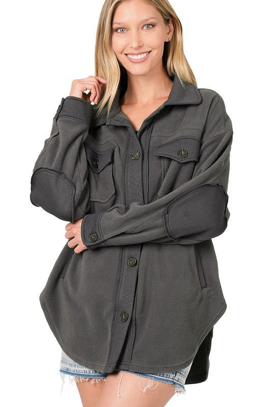 Zenana Oversized Basic Fleece Shacket 3Colors S-L