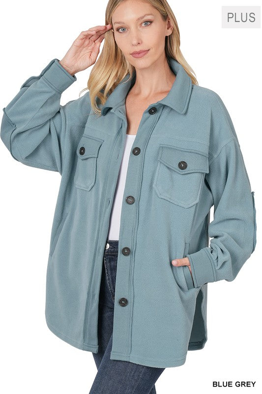 Zenana Plus Size Oversized Basic Fleece Shacket 2Colors