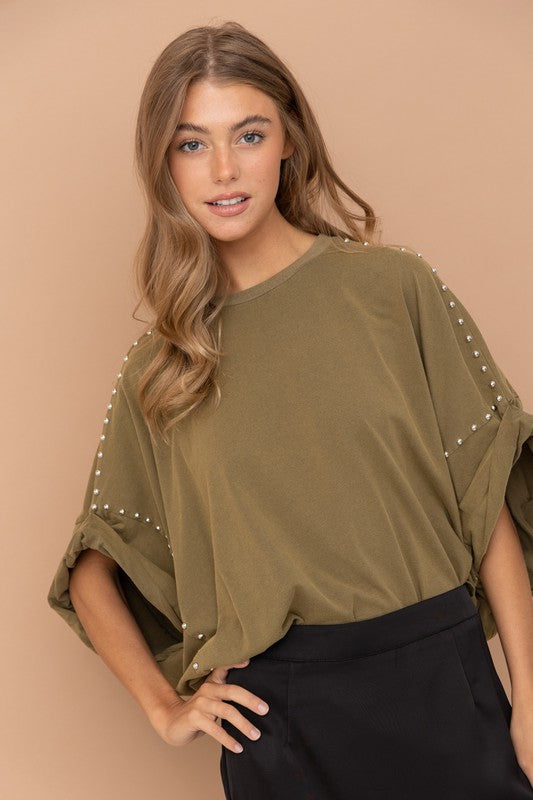 Blue B Studded Oversized High Low T Shirt 3Colors S-L