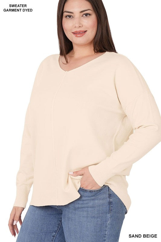Zenana Plus Size Hi-Low Center Seam Sweater Black 1X-3X