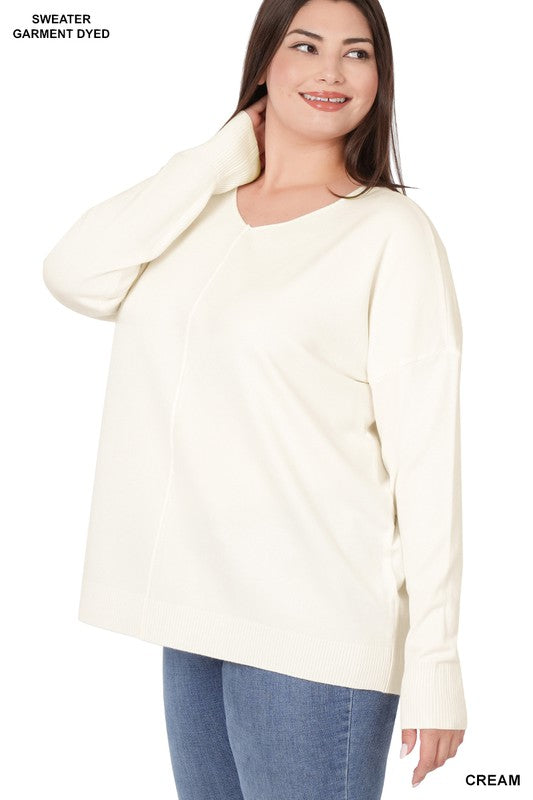 Zenana Plus Size Hi-Low Center Seam Sweater 2Colors 1X-2X