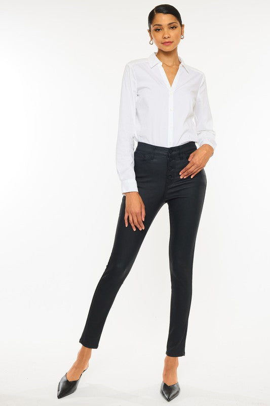 Kan Can USA High Rise Black Coated Ankle Skinny Jean