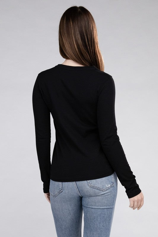 Zenana Cotton Crew Neck Long Sleeve T-Shirt 3Colors S-XL