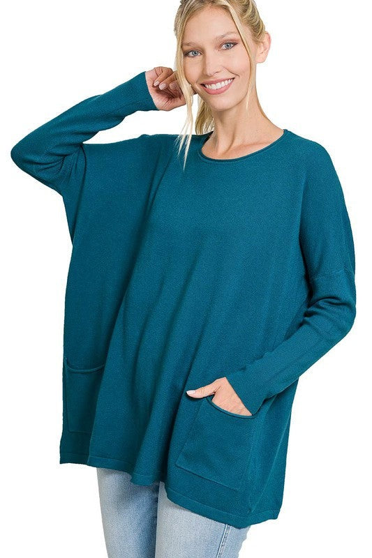 Zenana Oversized Front Pocket Sweater 3Colors S-XL