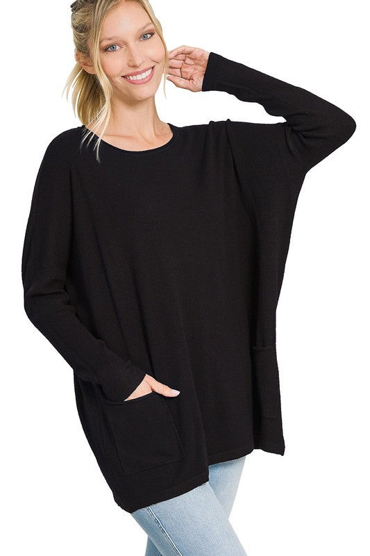 Zenana Oversized Front Pocket Sweater 3Colors S-XL – Apparel Garden