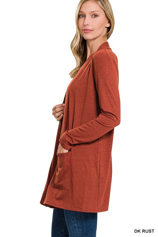 Zenana Slouchy Open Front Pockets Cardigan 5Colors S-XL