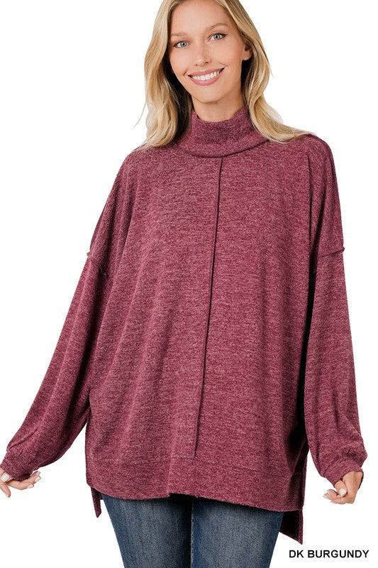 Zenana Brushed Melange Hacci Mock Sweater 5Colors XS-XL
