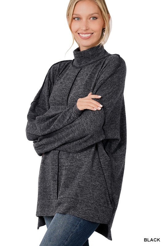 Zenana Brushed Melange Hacci Mock Sweater 5Colors XS-XL