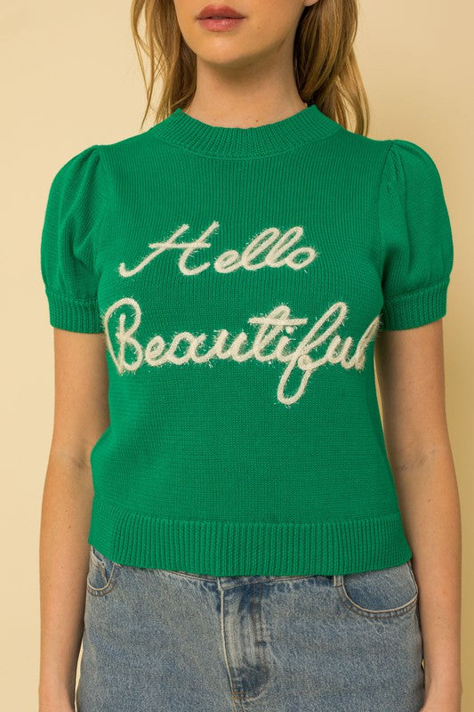 Gilli "Hello Beautiful" Short Sleeve Sweater Top 4Colors S-L