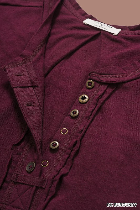 Zenana Raw Edge Detailed Button Short Sleeve Top 4Colors S-XL