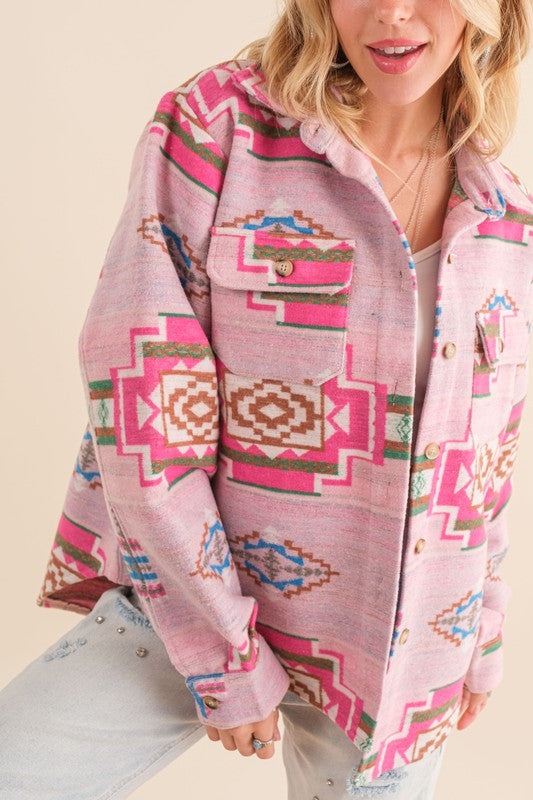 Blue B Exclusive Jacquard Aztec Womens Shirt Shacket 2Colors S-L