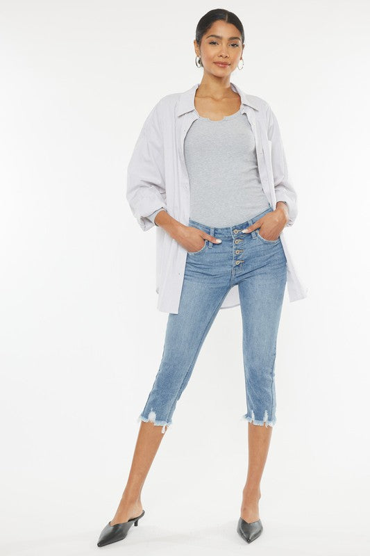 Kan Can Mid Rise Capri Jeans Button Fly Med Wash 23-30