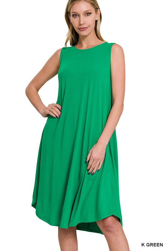 Zenana Sleeveless Round Neck & Hem Dress 6Colors S-XL