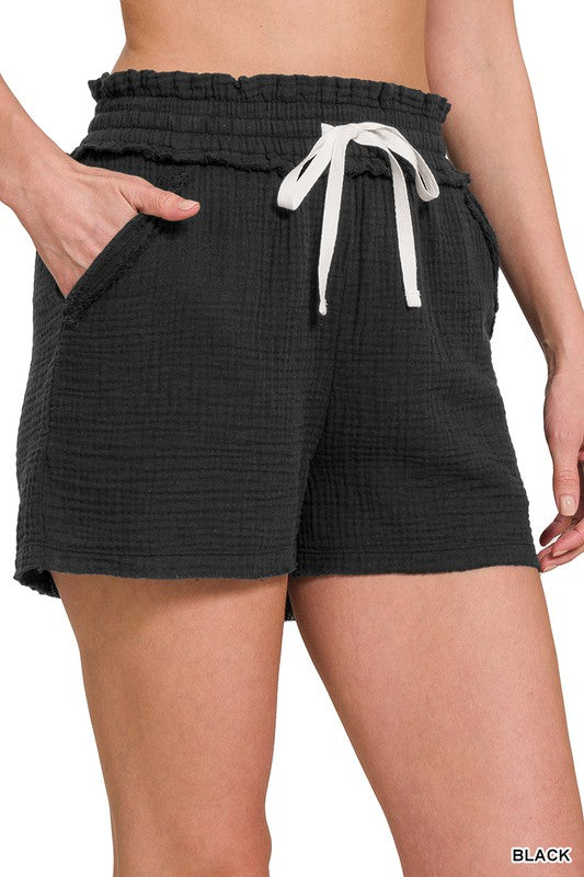 Zenana Double Elastic Waistband Cotton Shorts 5Colors S-XL