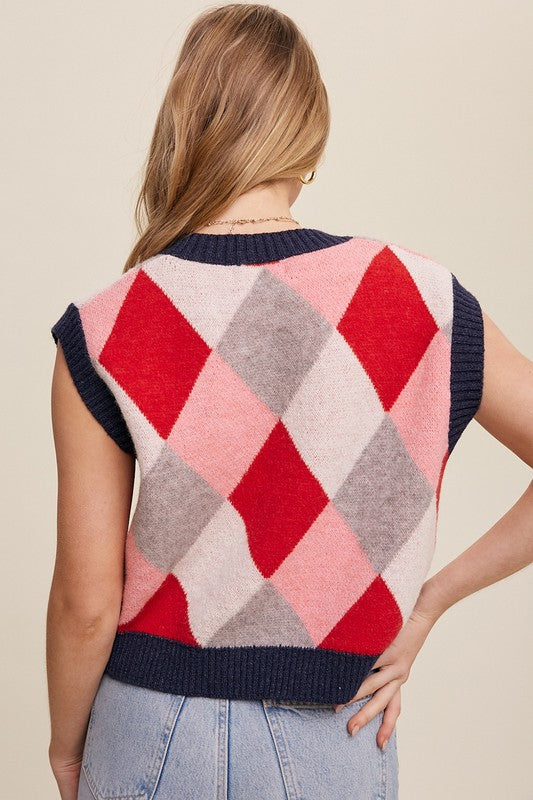 Listicle Argyle Cropped Sweater Vest 3 Colors S-L