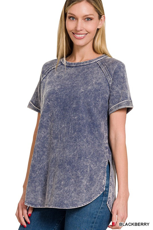 Zenana French Terry Acid Wash Pullover 6Colors S-XL