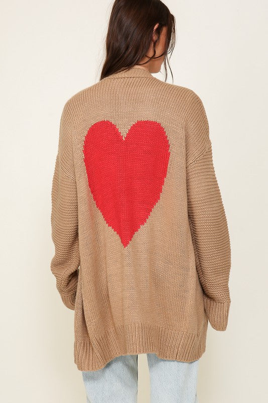 Open Front Cardigan With Back Heart Navy or Taupe S-L