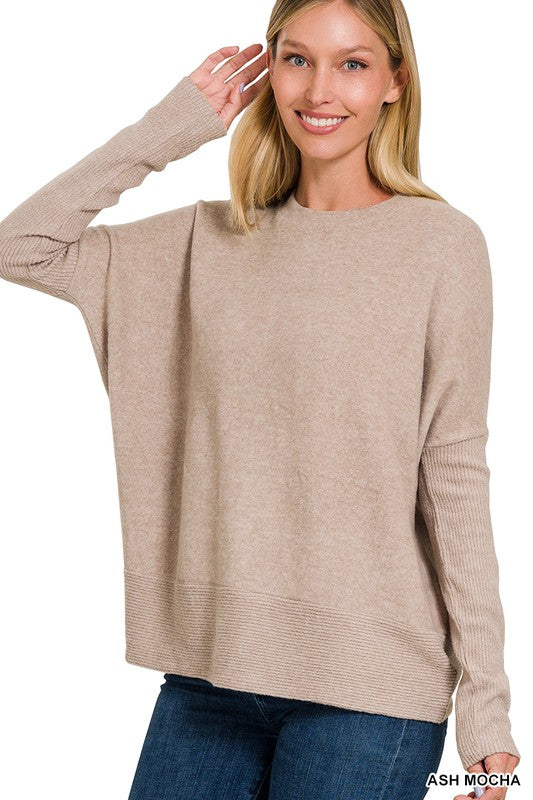 Zenana Brushed Melange Hacci Dolman Sweater 4Colors S-XL