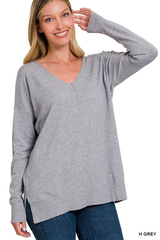 Zenana Relaxed Fit Center Seam Sweater 7 Colors S-XL