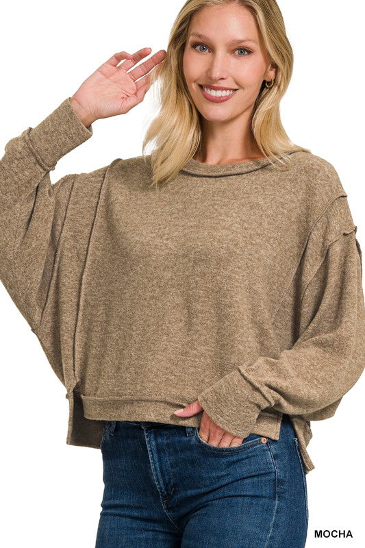 Zenana Cropped Brushed Hacci Oversized Sweater 6Colors S-XL